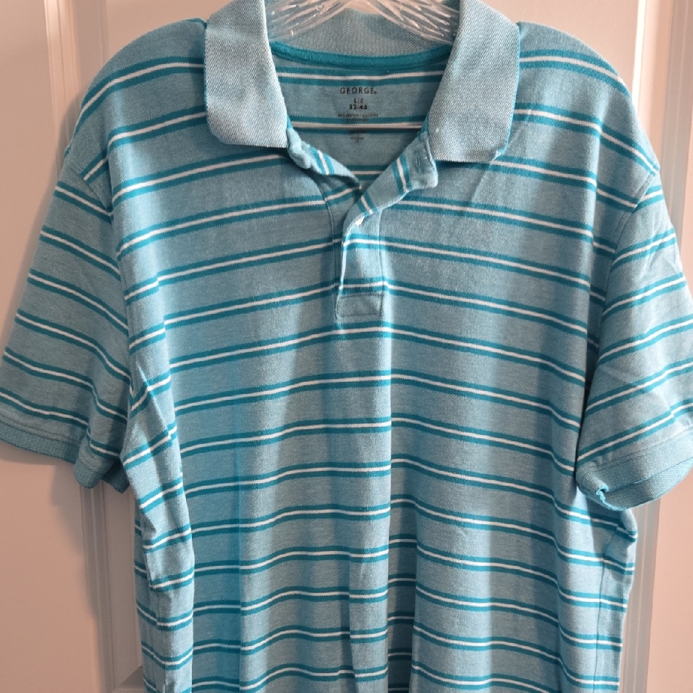 George Men's Light Blue Striped Polo Shirt